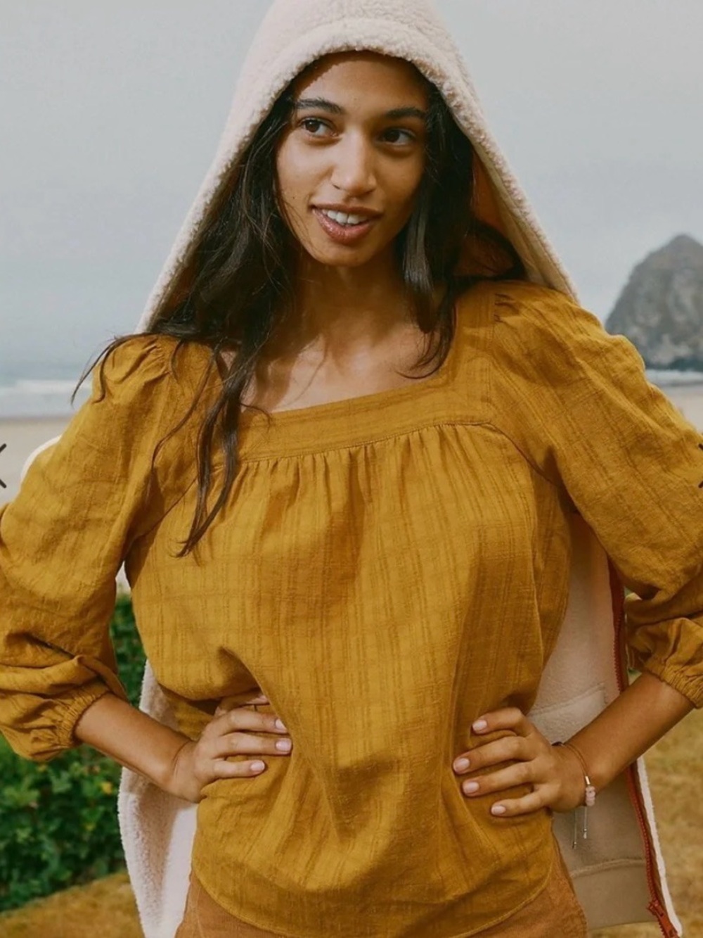 Madewell | Mustard Square-Neck Balloon Sleeve Top | Sz M